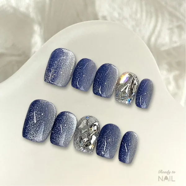 Buy Online Glitter Blue Jean Diamond Nail Extensions | Blue Jeans Nail Wraps - Readytonail