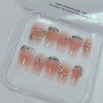 Peachy Glossy Ombre Coffin Nails| Exclusive 3D Diamond mosaic Bridal Nail Extensions | Handmade Glamor Party Coffin Press on Nails --readytonail
