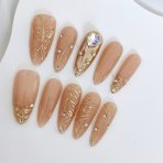 Gold Almond Nails | Luxury Long Party Nails with Glitter | Elegant Press on Nails - Readytonail