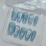 Sky Blue Butterfly Glitter Nails | Sparkly hand painted Butterfly Nail Extensions | Handmade 3D charms Coffin Press on Nails --readytonail