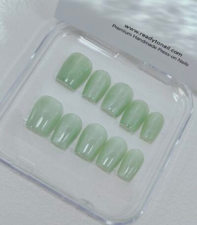 Short Coffin Nails in light green Color  is perfect for Daily Wear