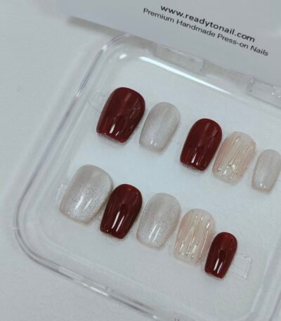 Exclusive Design Dark Red Nails champage Cat eye - Readytonail