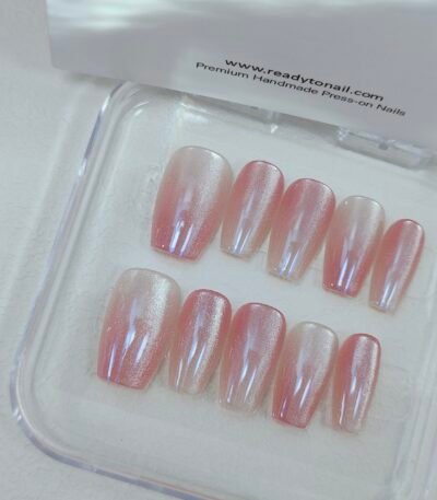 Buy Online Pink Cat Eye Coffin Nails | Nails Coffin Shape | Glossy velvet nails– Readytonail