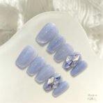 Light blue sparkling Glitters Coffin Press on nails