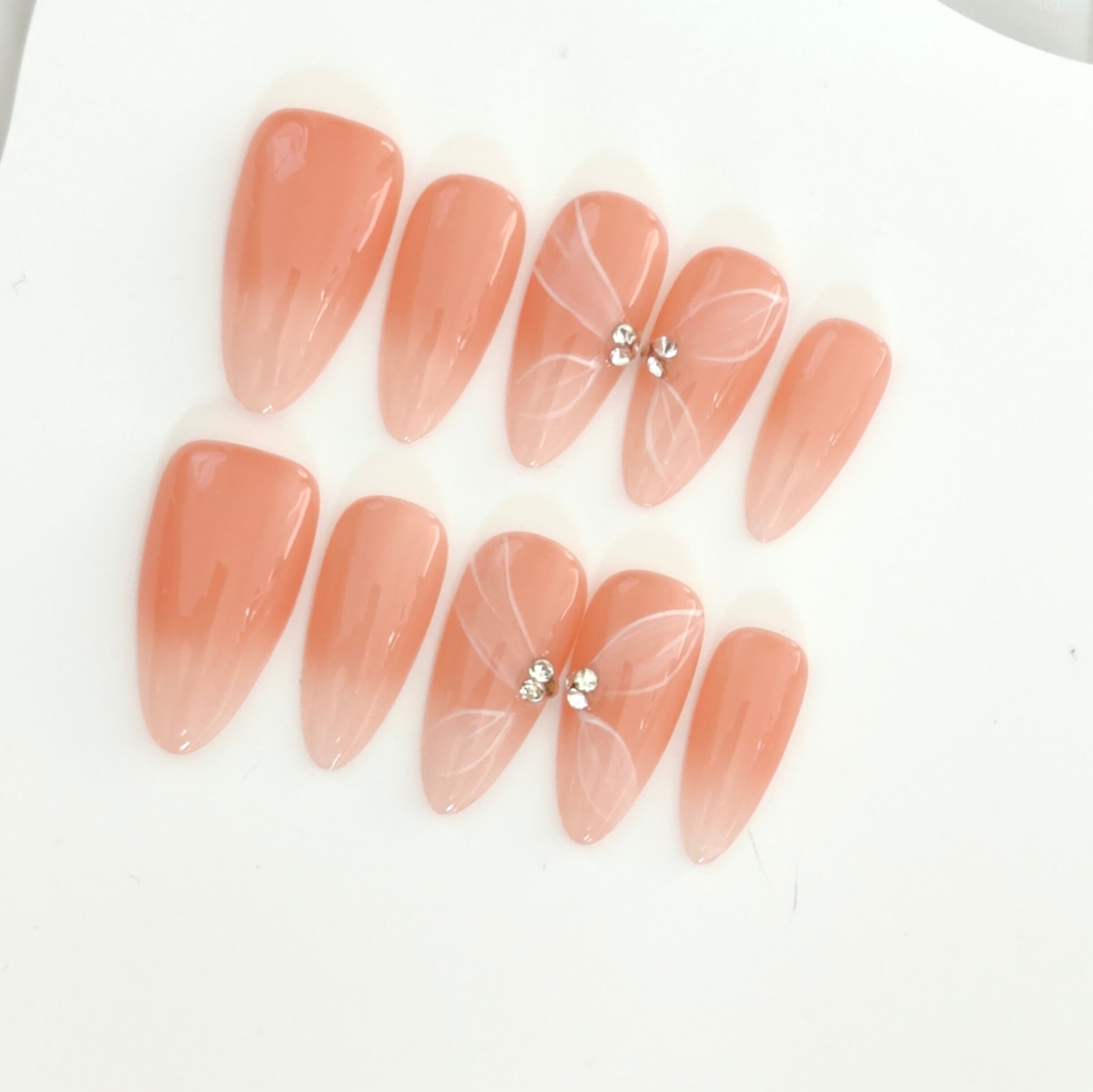 Handmade Pink Sweet Bow Tie Almond press on Nails